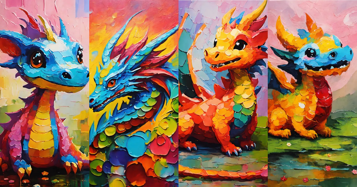 Lexica - Kawaii dragon Oil painting pallet knife abstract brush strokes