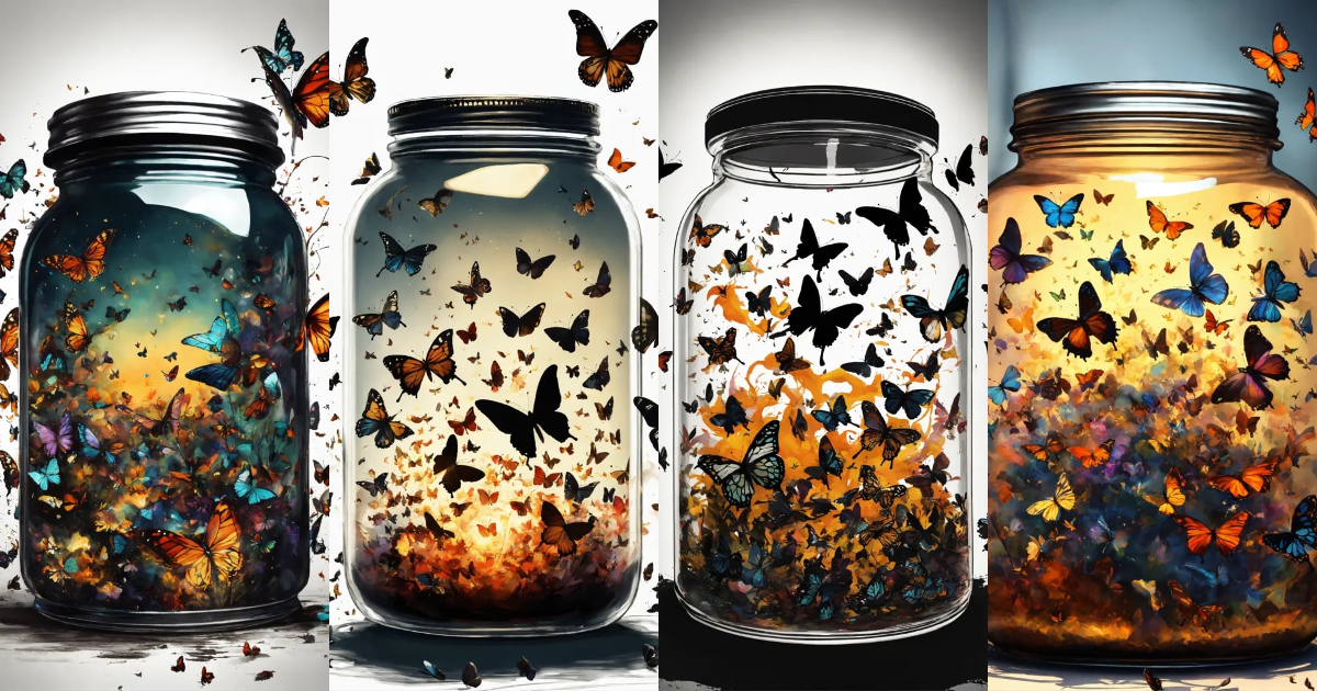 Lexica - Create a drawing of an explosion of butterflies from an open ...