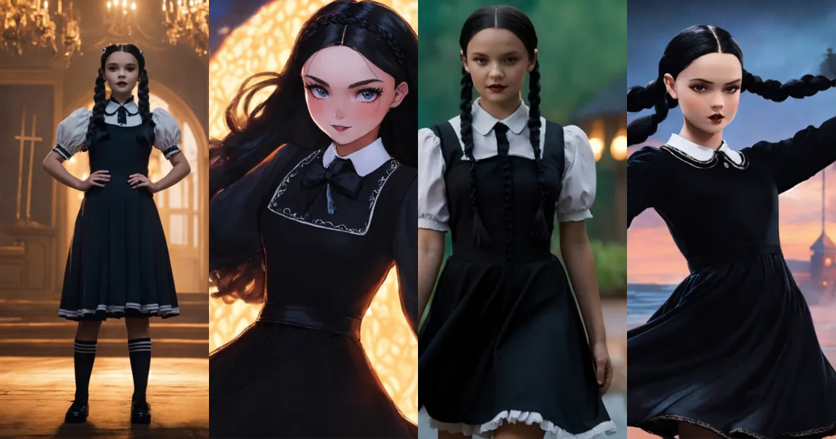 Lexica - Wednesday addams from the series, black hair braided in two ...