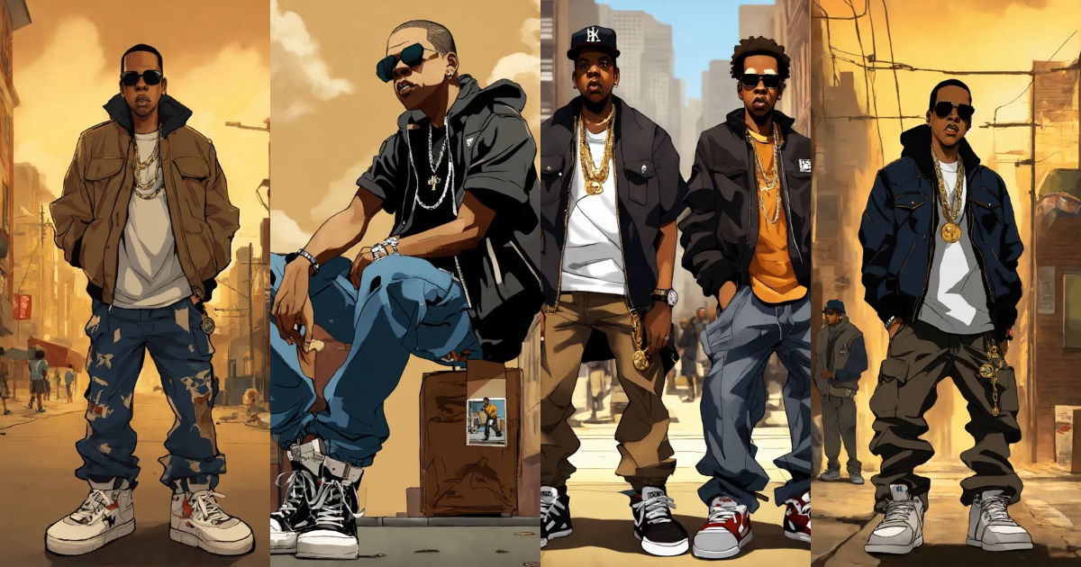 Lexica - Hip hop art style Jay-Z boondocks full body