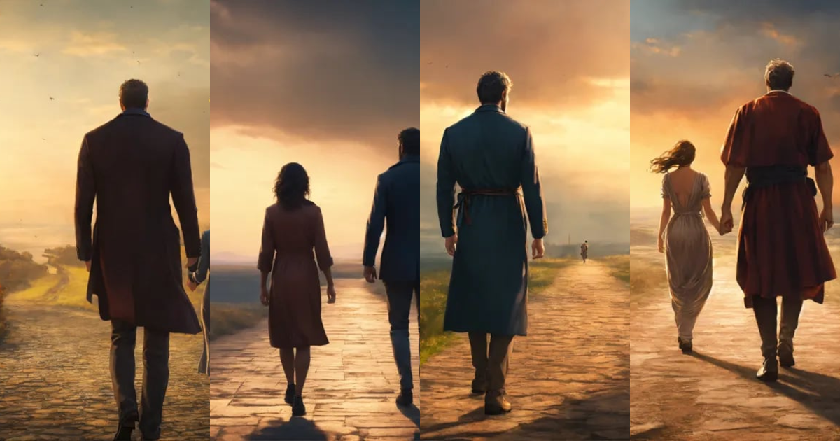 Lexica - Stoic man and woman walking away from each other, suffering ...