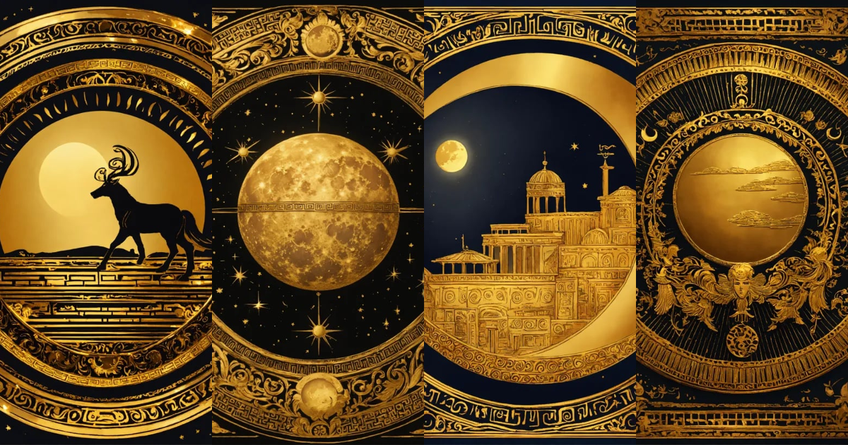 Lexica - Golden moon illustration, Ancient Grece ornament