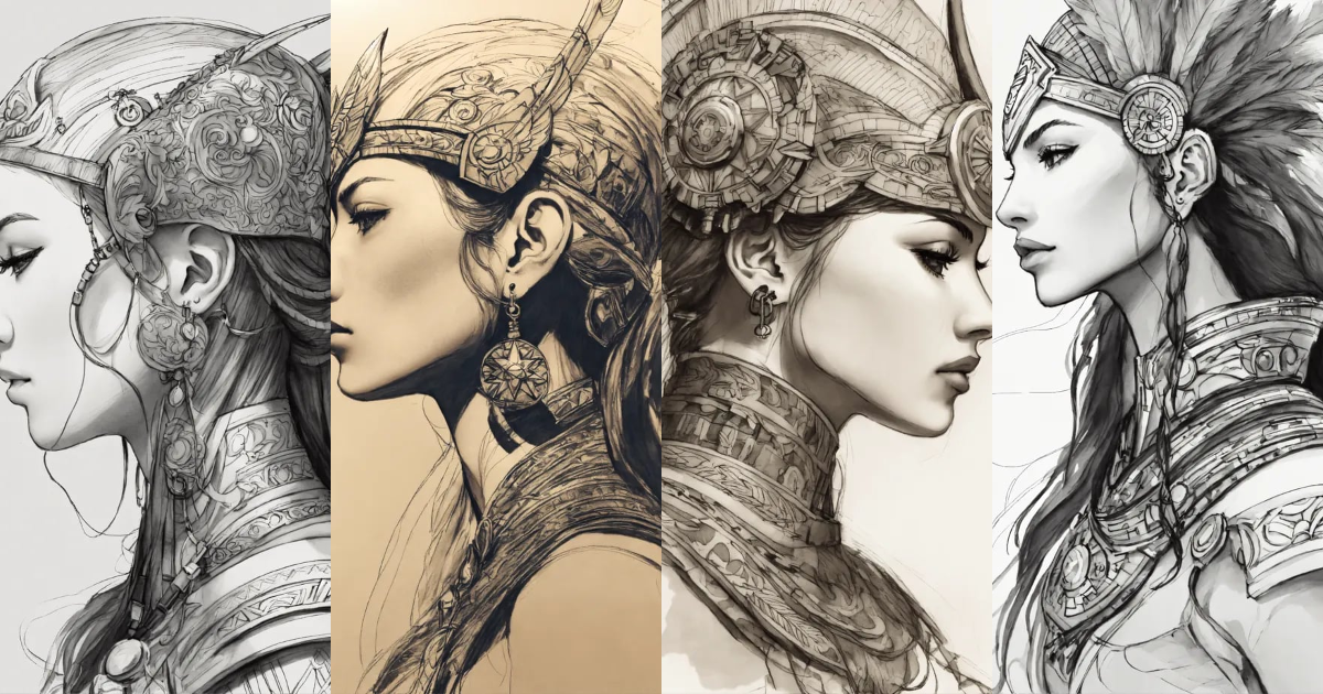 Lexica - Pen sketch of just the profile of an inner goddess in warrior ...