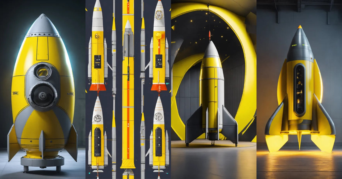 Lexica - Bombe rocket with yellow and gray color with neon 8K