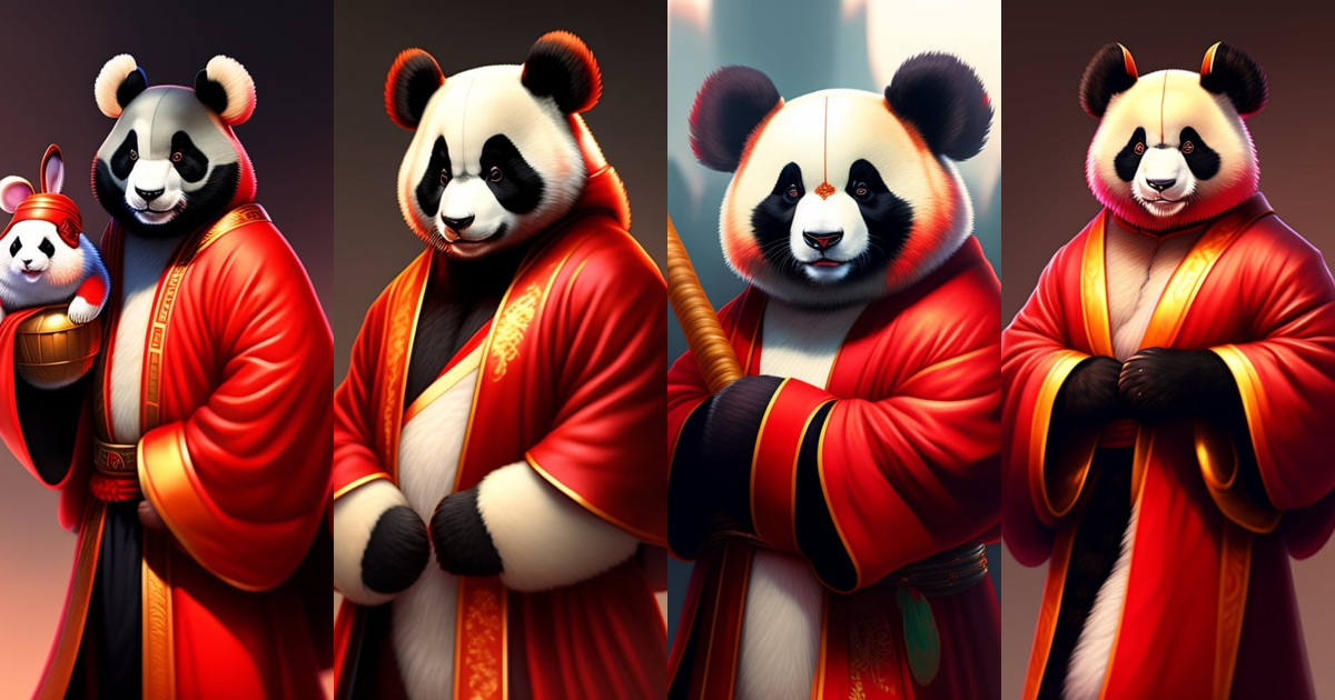 Lexica - Anthro furry humanoid panda, wearing a red Chinese robe ...