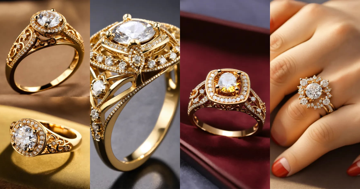 Lexica - Jewellery design, vintage style, Create diamond gold ring with ...