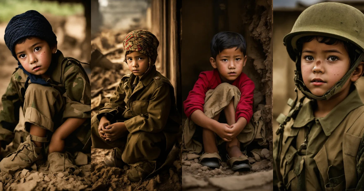 Lexica - Masterpiece fine art photography kids vulnerable in war
