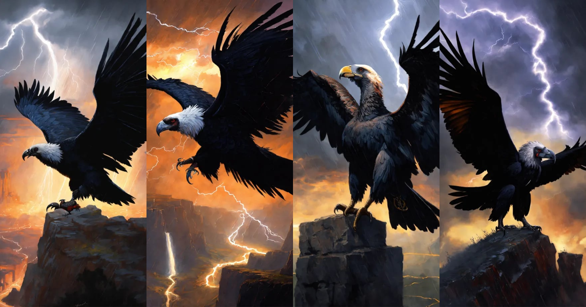 Lexica - A painting of a gothic condor in a lightning storm. condors ...
