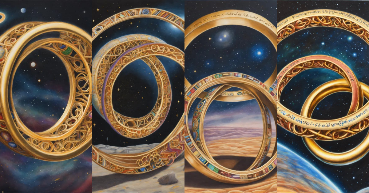 Lexica - Realistic colored pencil drawing of two large gold rings ...