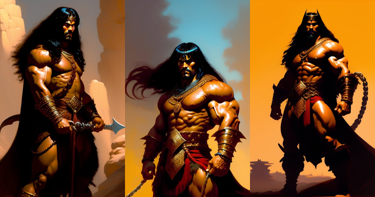 Lexica - Conan the Barbarian crouched in chains inside an arabic tend ...