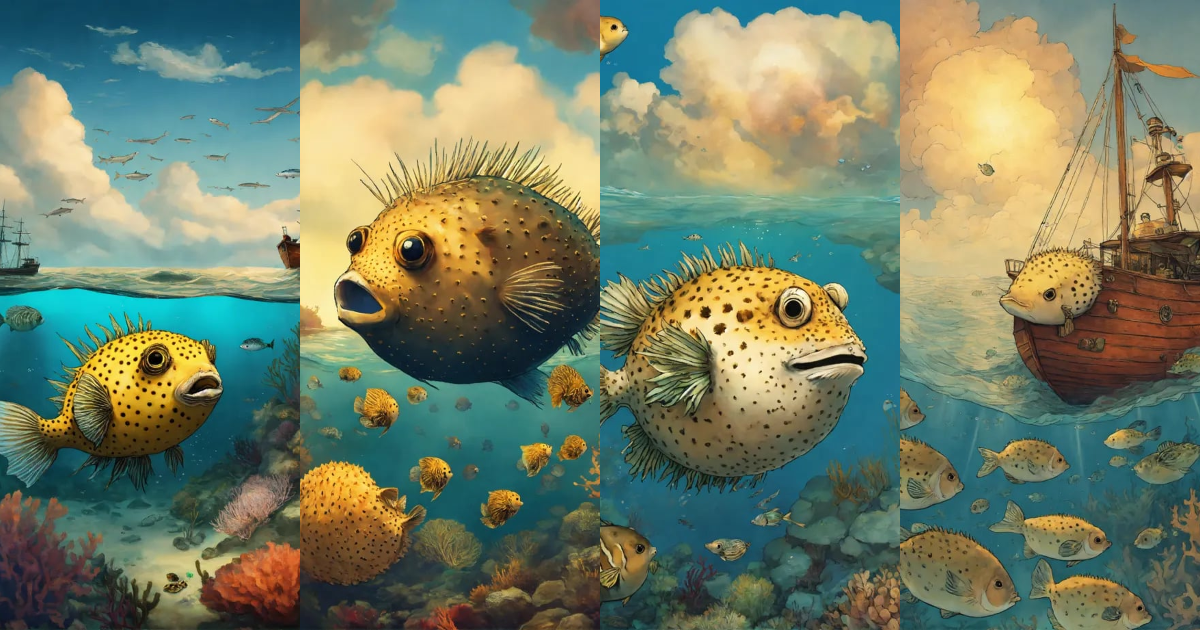 Lexica - A puffer fish underwater a boat marine life. ocean below sky ...