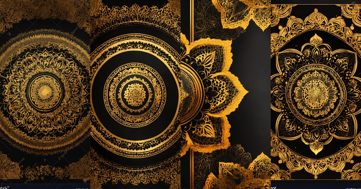 Lexica - Golden and black Mandala Art Background With Border Invitation ...