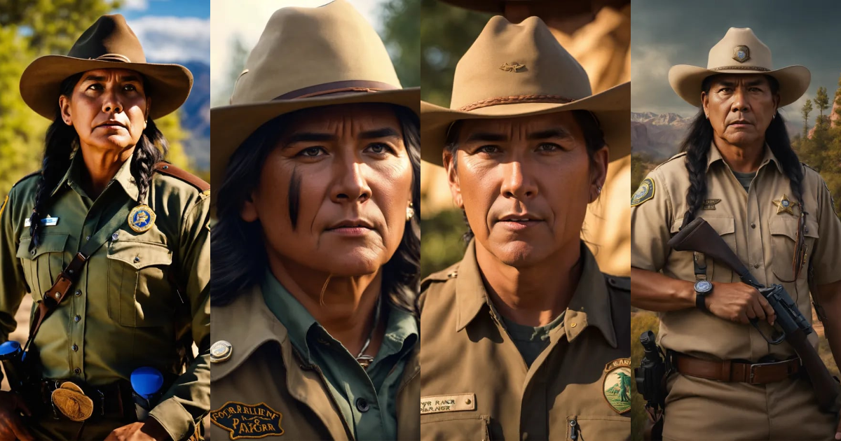 Lexica - Portrait of an native american park ranger scared, realistic ...