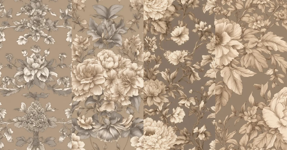 Lexica - Create a floral toile pattern. Creme taupe grey tones
