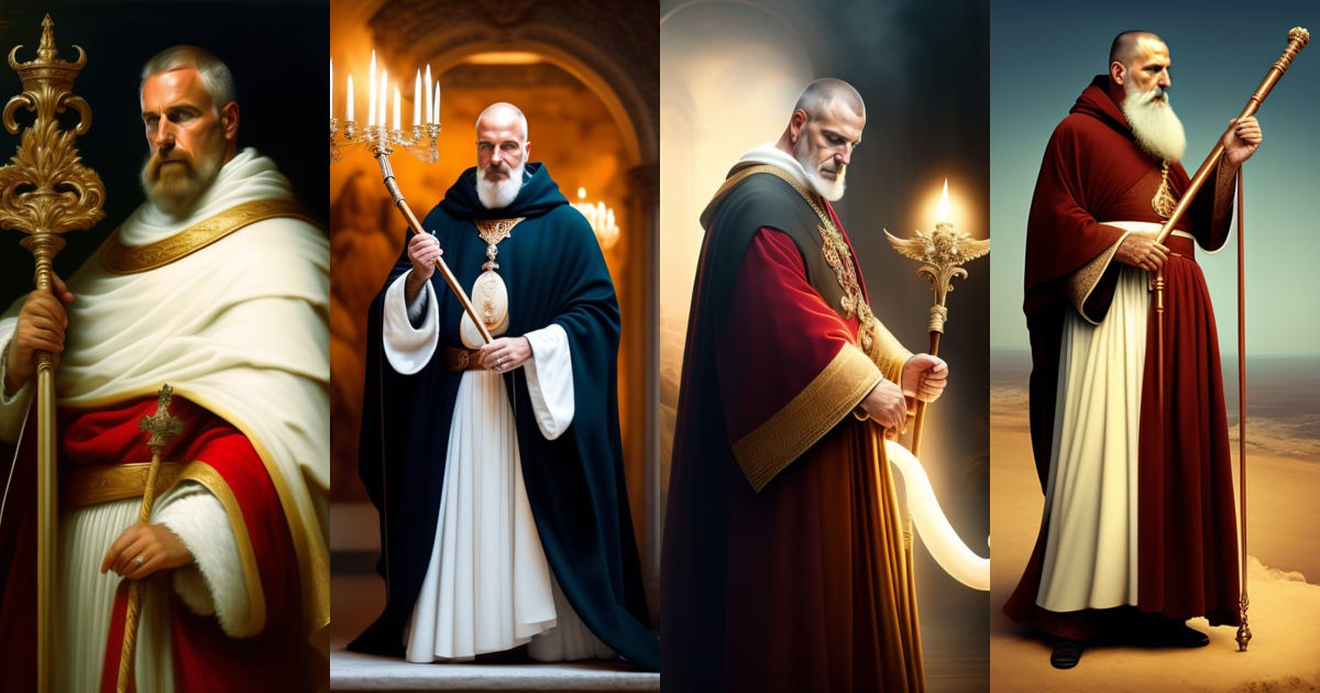 Lexica - One Greek monk in dark robe hold a white snake staff