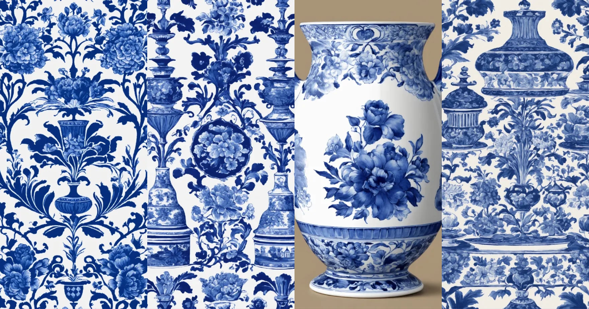 Lexica - Delftware blue graphic in solid color on white background