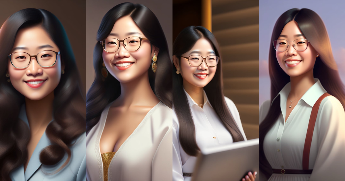 Lexica - An Asian modest professor with big eyes, glasses, long hair ...