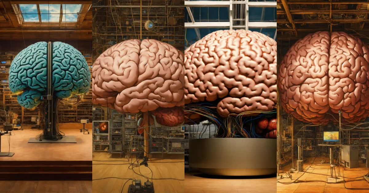 Lexica - In the center of the room, a colossal human brain is ...