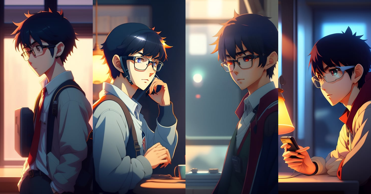 Lexica - A nerdy anime boy is using the phone scrolling in instagram in a  room full of gadgets, by makoto shinkai and ghibli studio, dramatic  lightin