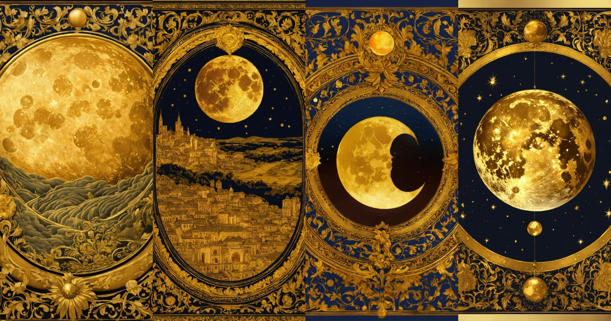 Lexica - Golden moon illustration, Renaissance ornament