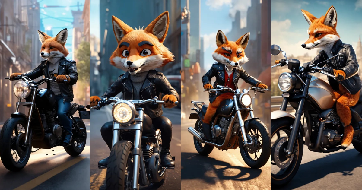 Lexica - Anthropomorphic fox in a black leather jacket riding a ...