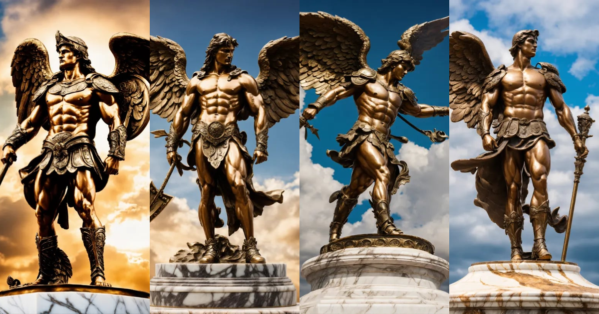 Lexica Aged bronze sculpture full body of a muscular warrior