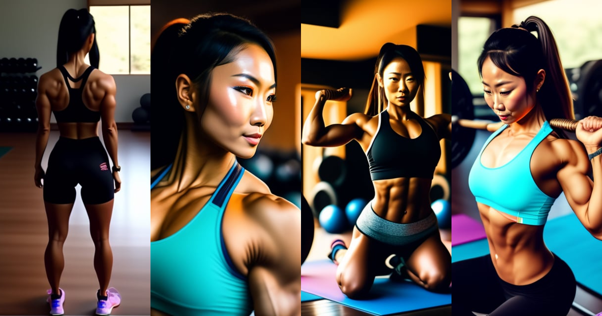 Lexica - Ultra realistic Asian fitness girl working out, yoga studio,  camera from behind the girl