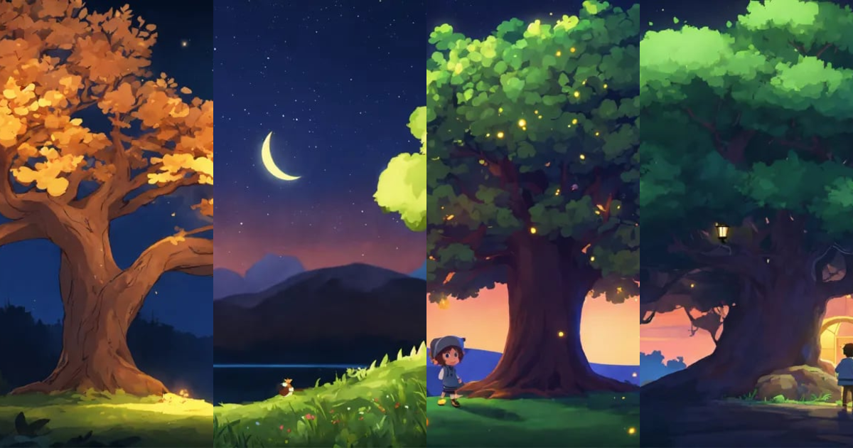Lexica - A tree waved at the main character at night, style of 2D ...