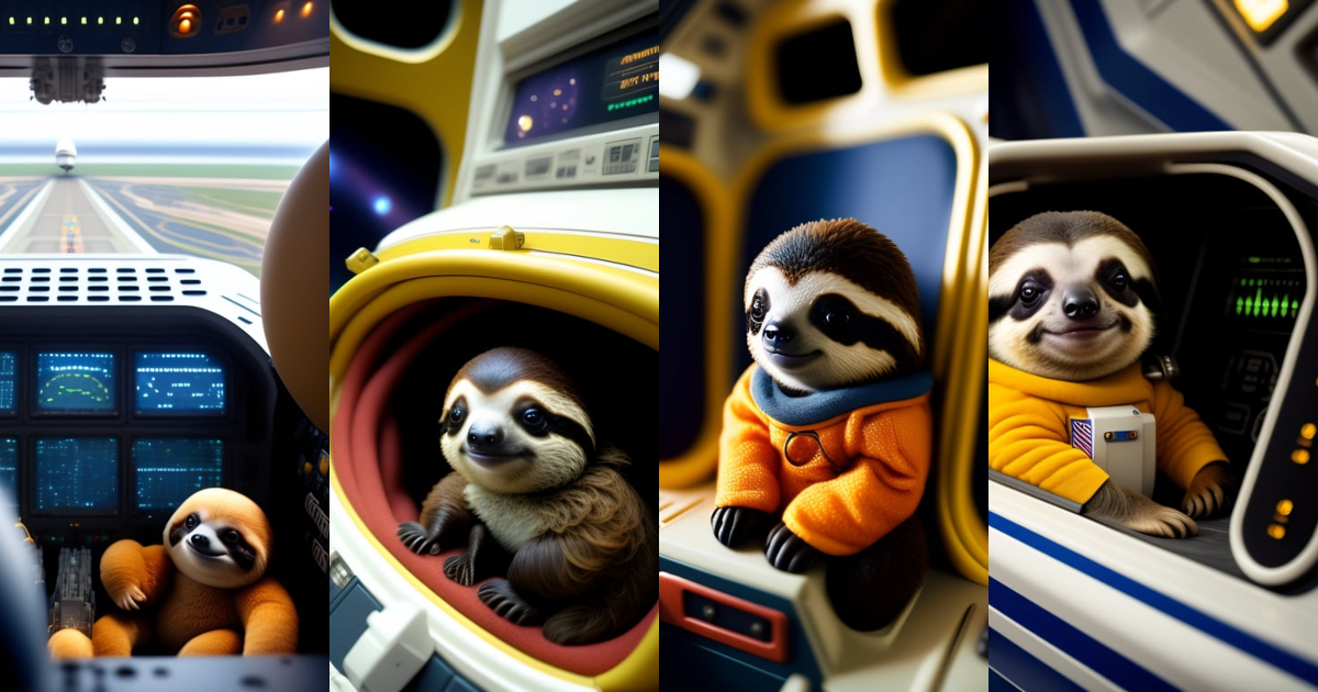 Lexica - A cute and tiny sloth captain inside the Space Shuttle's ...