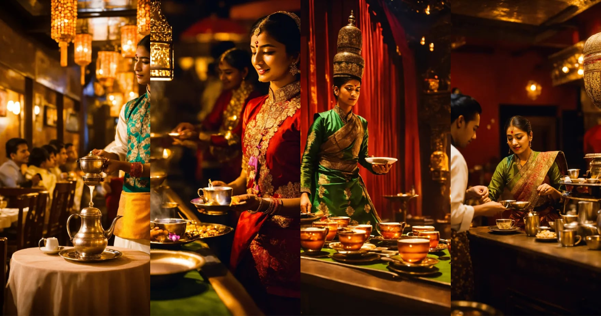 Lexica - Skilled servers pour Chai tea from one cup to another in a ...