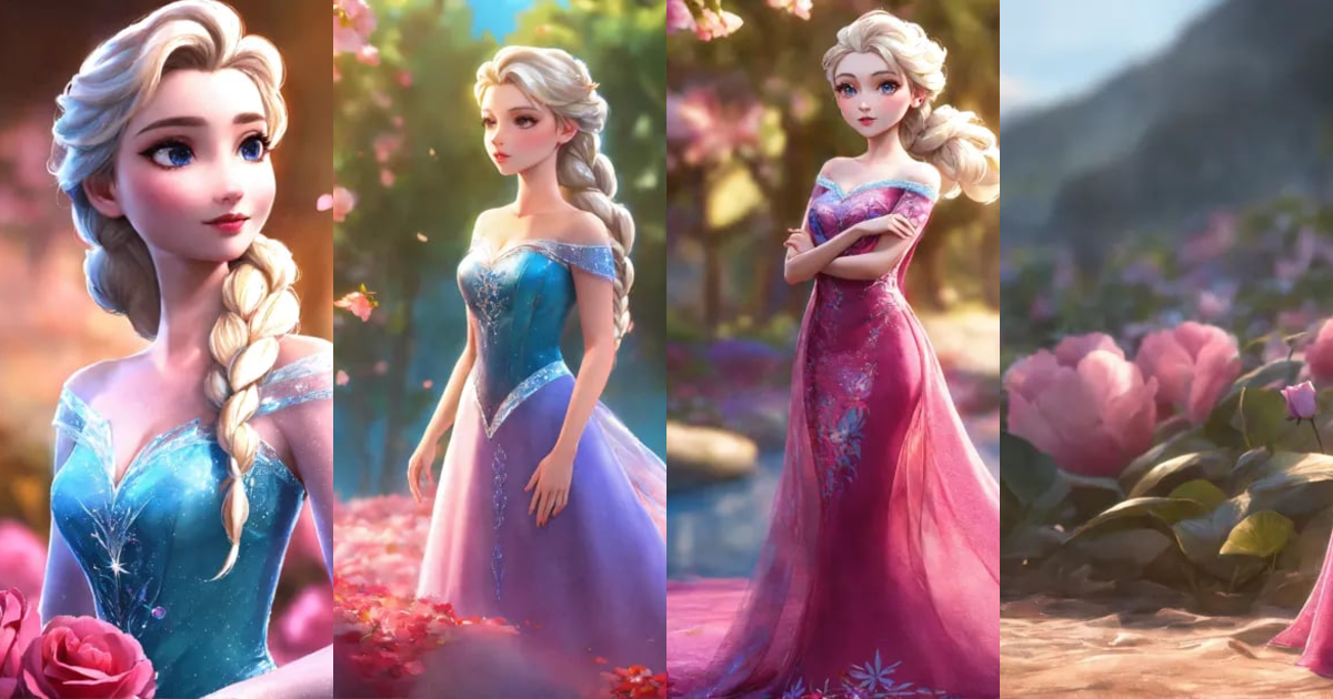 Lexica - Elsa, com vestido cor rosa e florido, imagem de corpo inteiro ...