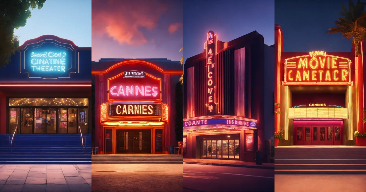 Lexica - Outdoor entrance movie theater, day, summer, cannes, lettering ...