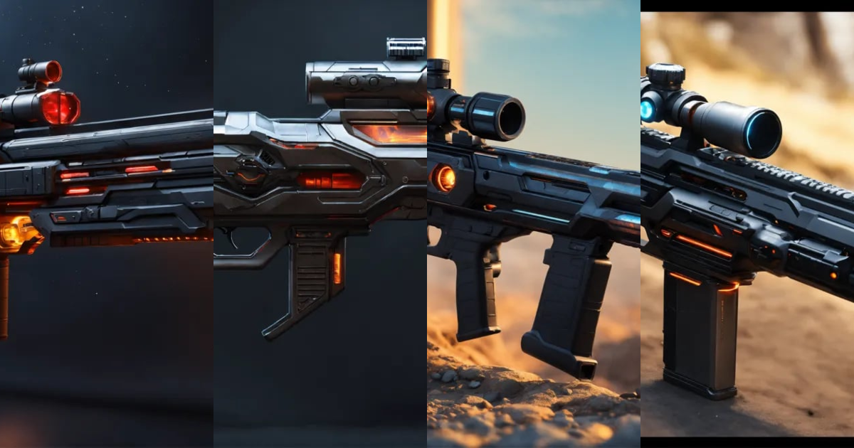Lexica - Side view of a black sci fi energy rifle, HD, ultra detailed
