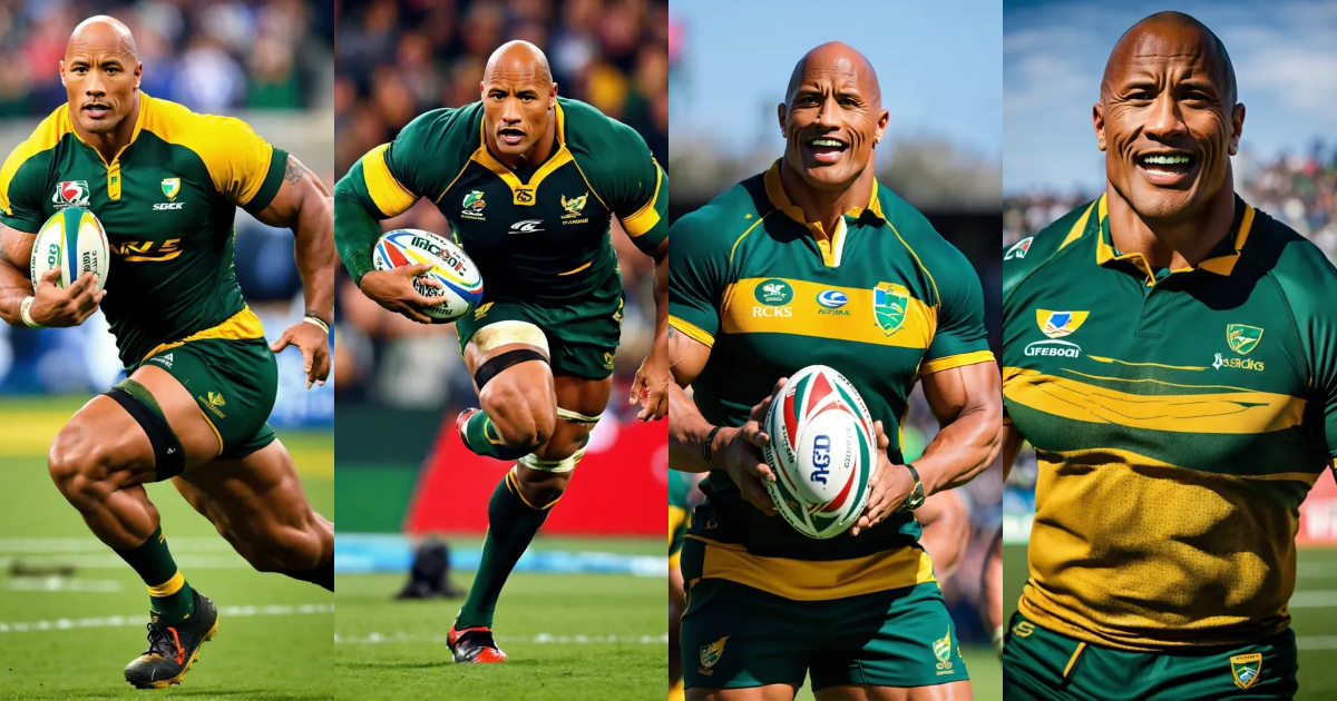 Lexica - Dwayne Johnson playing rugby for the South Africa Springboks.