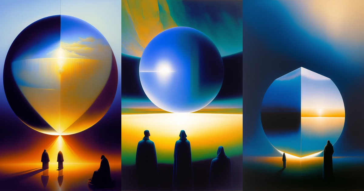 Lexica - Worshippers in robes huddled around a very complex gigantic ...