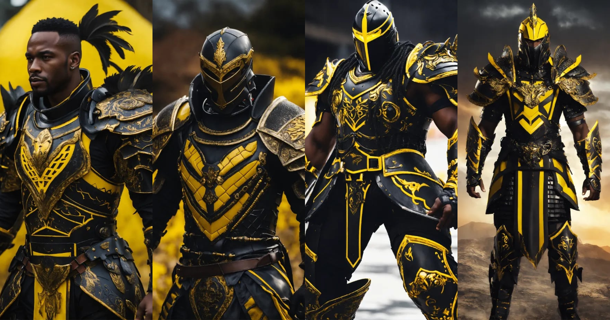 Lexica - Black man black and yellow warrior armor 4k