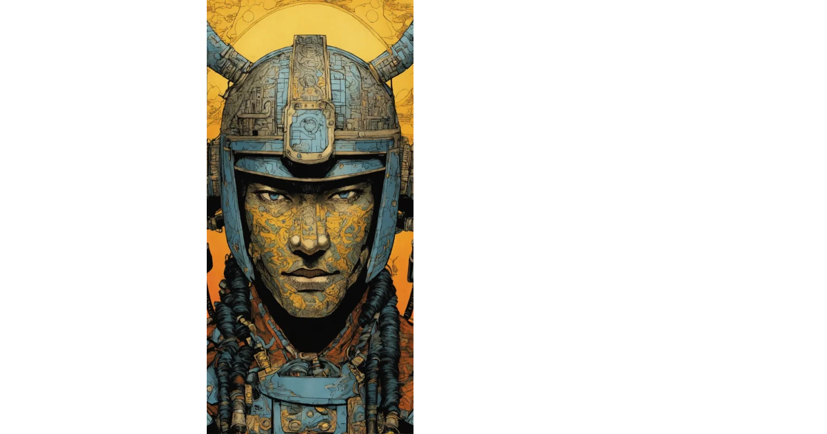 Lexica - Detailed pen and ink illustration of a samurai cyborg, head ...