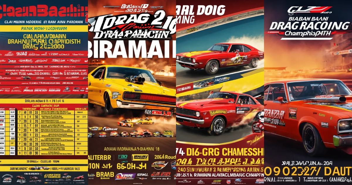 Lexica - Clean modern Bahrain Drag Racing Championship poster with six ...