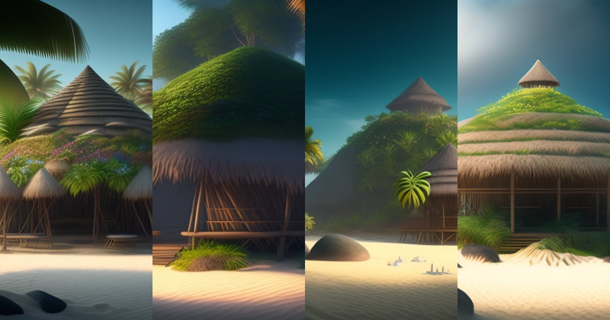 Lexica - Giant hut bamboo on tropical island beach yucca giant shells ...