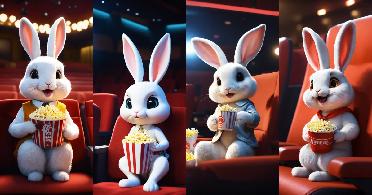 Lexica - Cute small humanoid white rabbit sitting in a in a movie ...