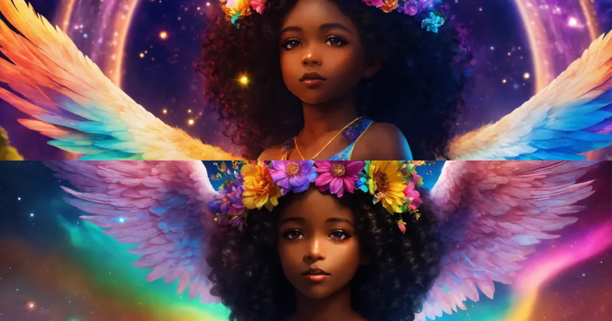 Lexica - Angel wings, beautiful black skinned child Angel, from far ...