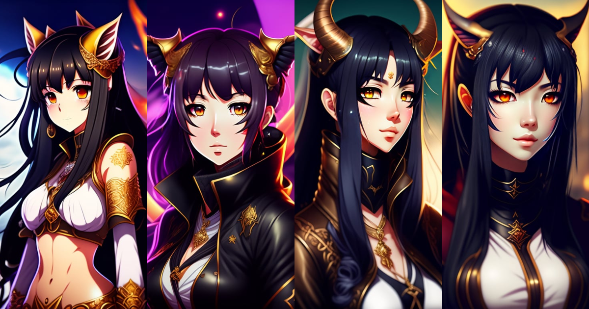 Lexica - An anime style portrait ,of a demon, hunter and ,a pet