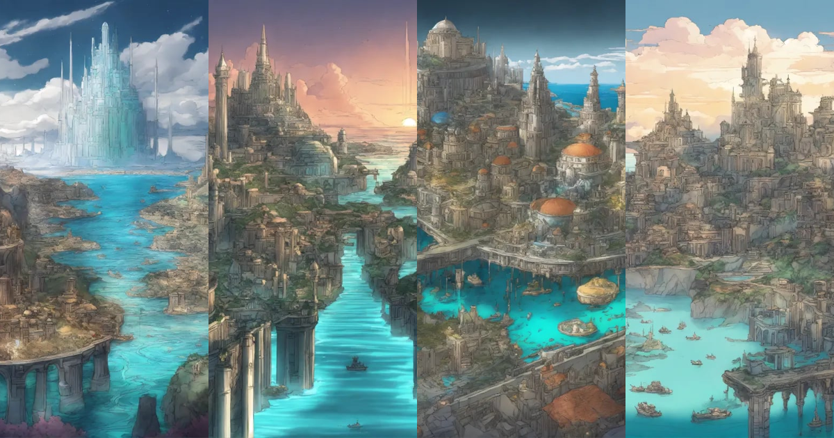 Lexica - A draw of the city of atlantis in silver and the line with ...