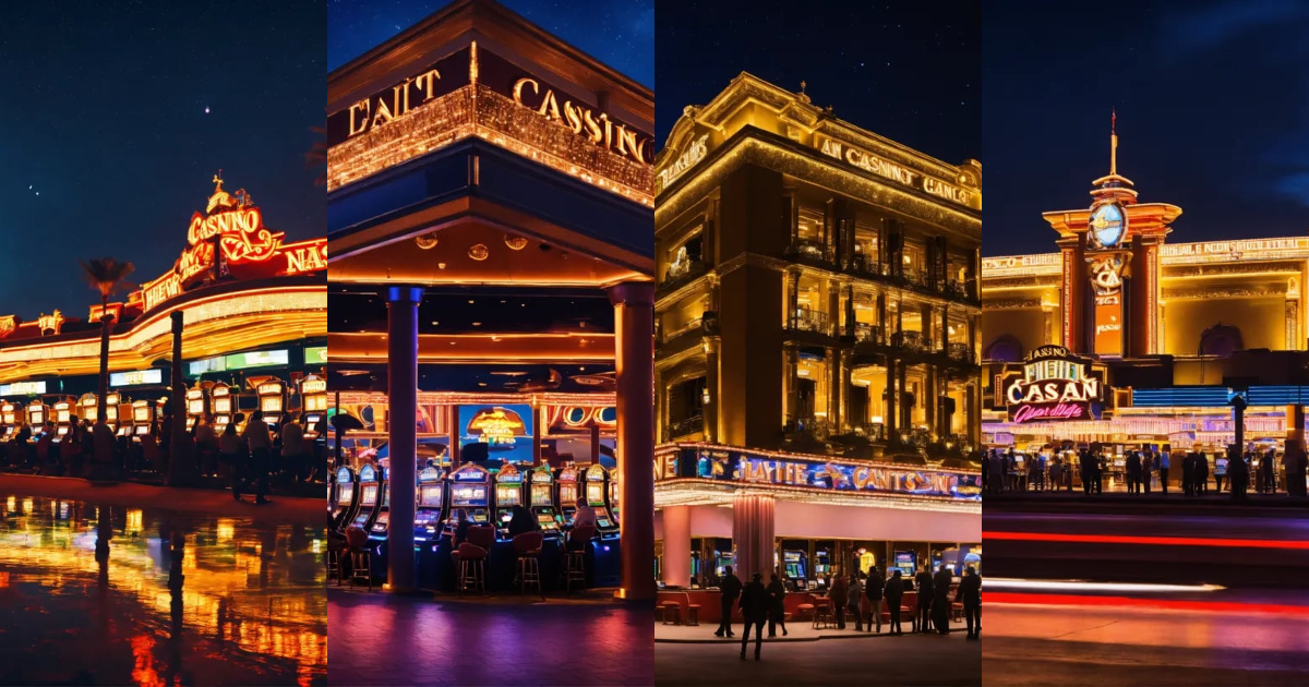 Lexica - A photo of a casino. The casino is lit up with bright lights ...