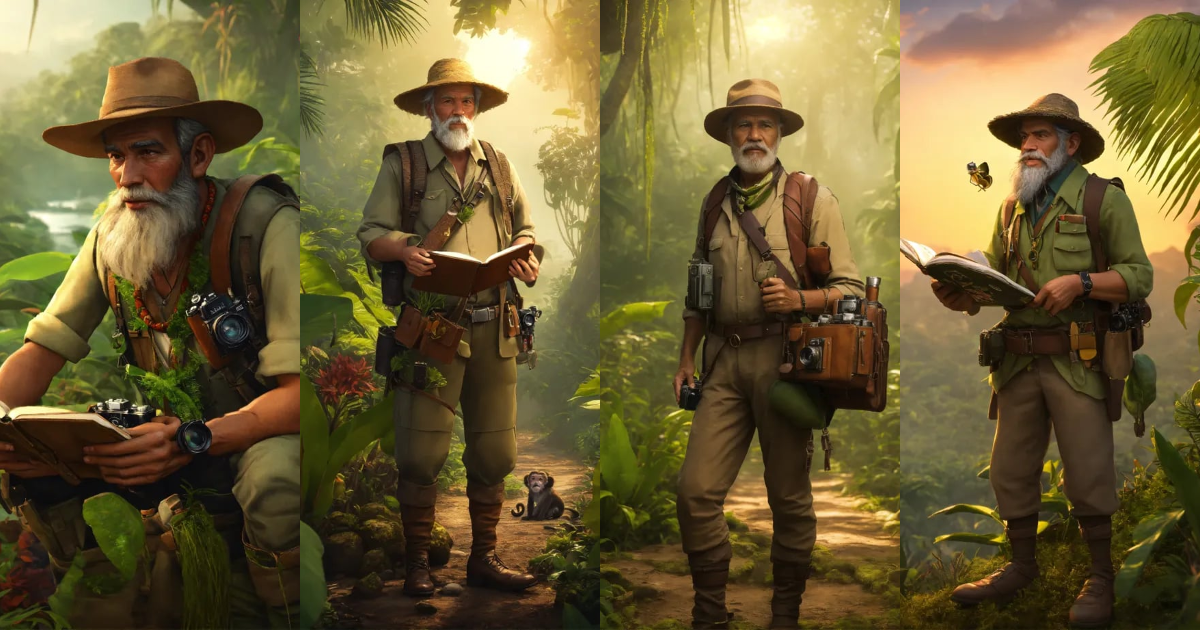 Lexica - A 60 year old botanist in a tropical jungle, thatched and ...