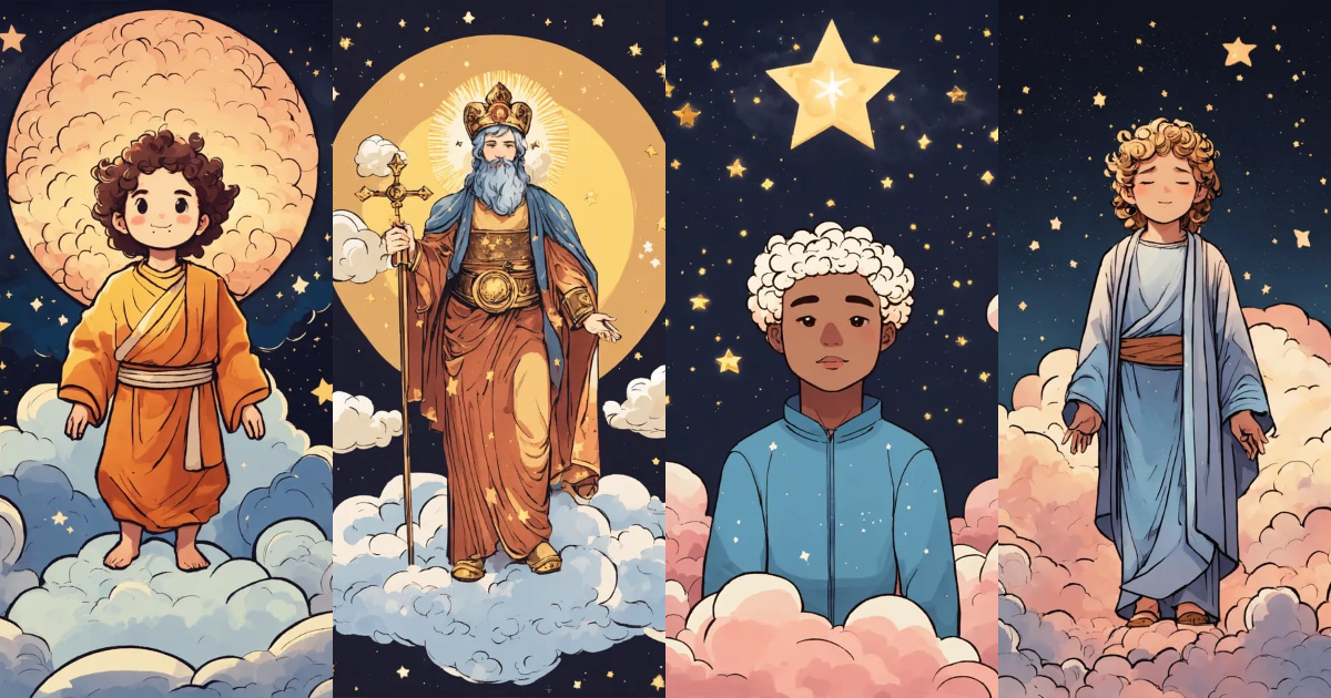 Lexica - God in cute comic style. God is depicted in a frontal view ...