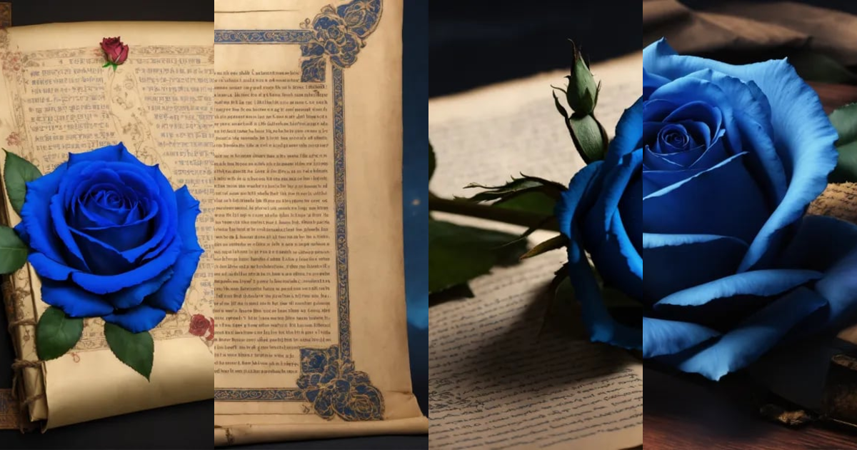 Lexica - Realistic smaller cayab blue rose on the left of the page with ...