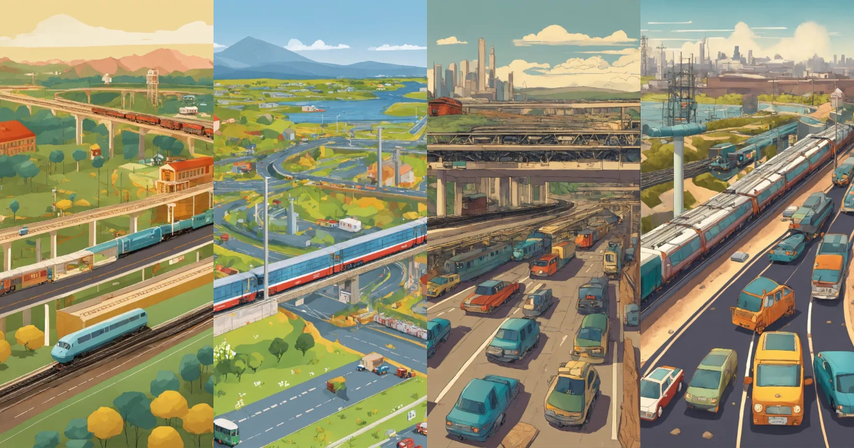 Lexica - Critical infrastructure cartoon roads trains cars