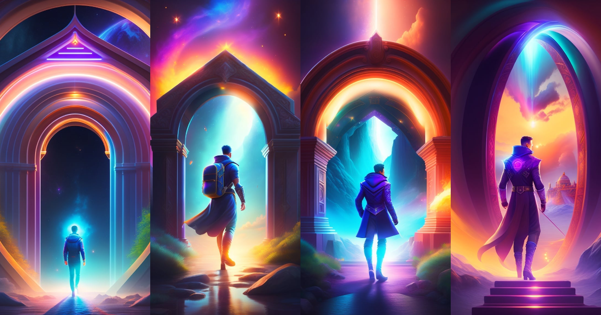 Lexica - Alex stepping through the portal, with a mesmerizing glow ...