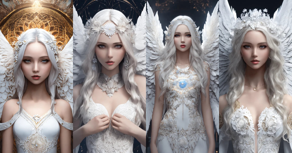 Lexica - Angel girl face with white angel wings, large and detailed 4D ...